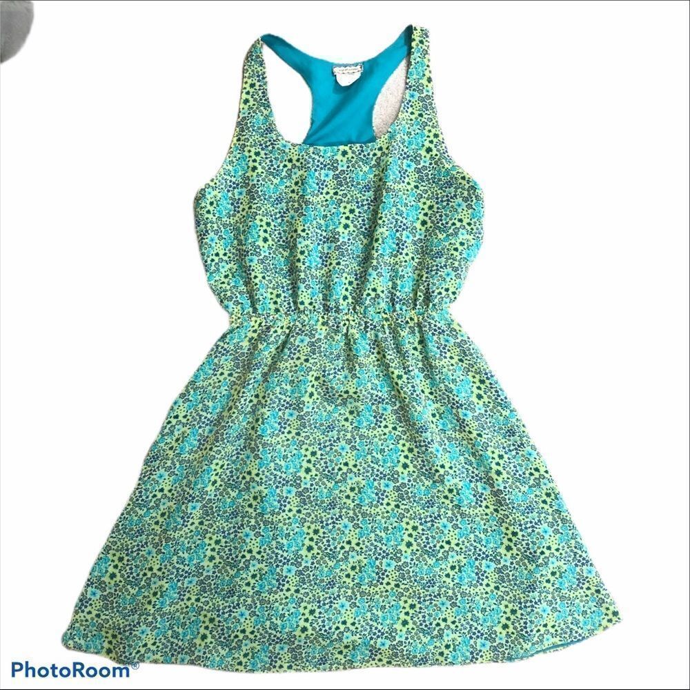 Eyeshadow Green and Blue Floral Skater Dress Med
